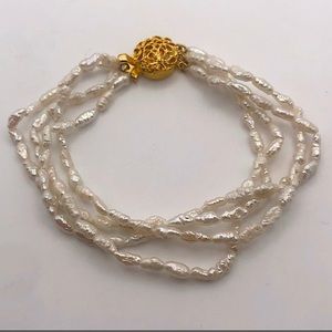Vintage biwa pearl three-strand bracelet, 8”